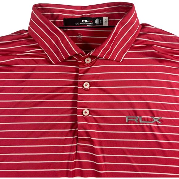 RLX Ralph Lauren - Red - Golf - Sports wear - Men's Red Striped Polo - Size: XL - Picture 3 of 7